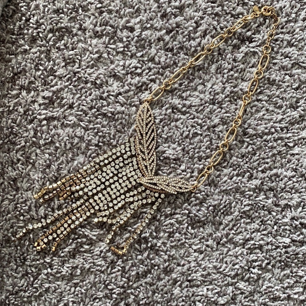 J Crew Women's Pave Feather Necklace item AD600 - Picture 3 of 4